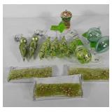 Holiday decor, box of Christmas ornaments,