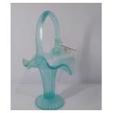 Fenton glass basket vase, original tag