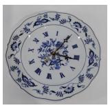 Clock, blue and white china, battery operated,
