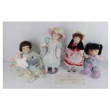 Group of three porcelain collector dolls, plus