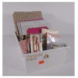 Paper goods lot, notepads, pens, Christmas cards.