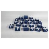 24 jewelry boxes of various sizes, most with bows