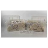 Pressed glass peanut butter jar glasses, 14 each,