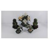 Group of five Jade like stone decorative items