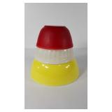 Glass mixing bowls, yellow and red Pyrex, 404,