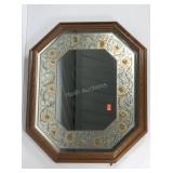 Oak framed mirror with painted and etched