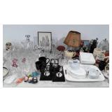 White dishes, glassware, accent lamps, cathedral