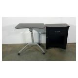 Adjustable desk and stand with drop down drawer,