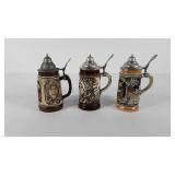 German steins, three 7" tall with lids