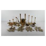 Brass decor group, includes ash tray, candlestick