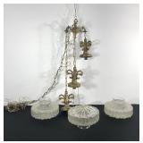 Mid-century three-tier hanging brass swag lamp,