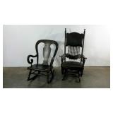 Early glider and rocking chair with gold accents,
