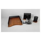Office supplies, file holders, pencil holder, and