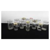 Mason jars, Ball, Atlas, and Kerr, some with lids