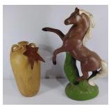 Two decorative pieces, jar, large horse figure