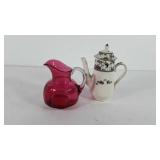 Blown glass pitcher and Booths China "springtime"