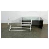 Glass topped end table and a shoe rack