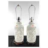 Blanc de Chine pierced porcelain table lamps with