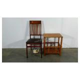 Cosco folding chair with tags, side table that