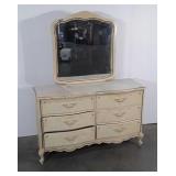 French Prov 6 Drawer Dresser with Mirror, solid