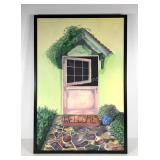 Framed painting, signed JKB, Welcome mat at door,