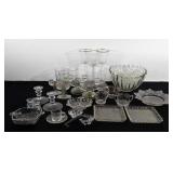 Clear glassware, candlestick holders, punch bowl