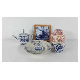 Red, white and blue ceramics, includes Johnson