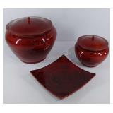 Decorative plastic covered jars and square plate