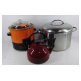 Three Kitchen items, slow cooker, tea kettle and