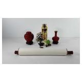 Asian style decor, includes brass vase, bud vase