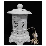 Pierced porcelain pagoda accent lamp, 12" tall