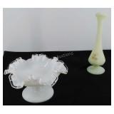Two unmarked Fenton pieces, bud vase, candy dish