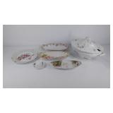 Six porcelain dishes, tureen, celery dishes,