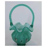Fenton Glass, handpainted, signed ruffled basket,