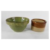 Crock and mixing bowl, crock marked Roseville,