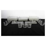 Glassware, sixteen snack trays and fourteen cups,
