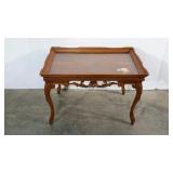 Carved leg table with glass tray top, 18 x 28 x