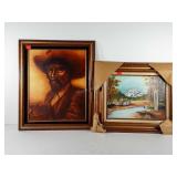Two paintings on canvas, cowboys and Indians,