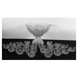 Large pressed glass punch bowl with 24 cups and