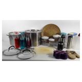 Kitchenwares, stock pots, water bottles including