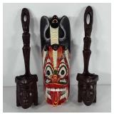 Wood carvings, two wall hanging offering bowls