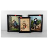 Three framed paintings of children, all artist