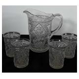 Glassware, water pitcher with four glasses