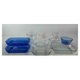 Glassware, baking dishes, mixing bowls, pie