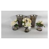 Floral decor, two 10.5" × 7" vases and