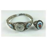 Silvertone watch and matching ring Zaria Russian