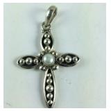 Sterling silver and gray pearl cross pendant