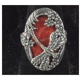 Size 7 Sterling sponge coral dragonfly ring