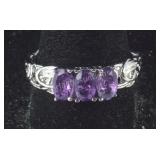 Size 10 amethyst 3-stone 5ct stainless ring
