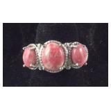 Size 6 Norwegian thulite 3-stone ring in platinum